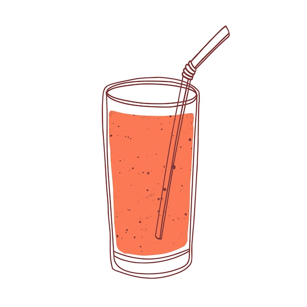 Смузи из свежих ягод в стакане с соломой. Освежающий летний напиток. Охлаждающий фруктово-овощной коктейль. Натуральный лимонад. Плоская векторная иллюстрация закусок на белом фоне.