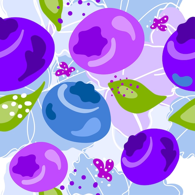 Fresh blueberries leaves fruits juice splash juicy spray on an abstract background Seamless texture