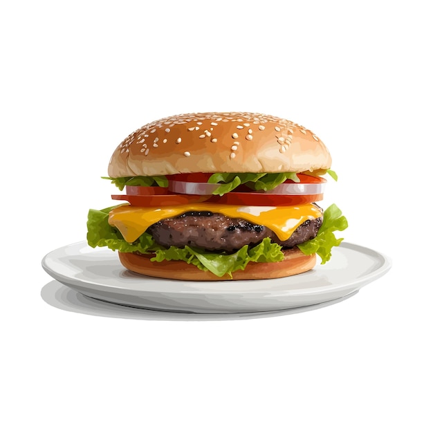 Fresh burger in a plate isolated on white background