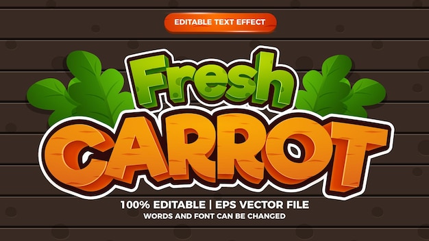 Vector fresh carrots editable text effect comic cartoon games style
