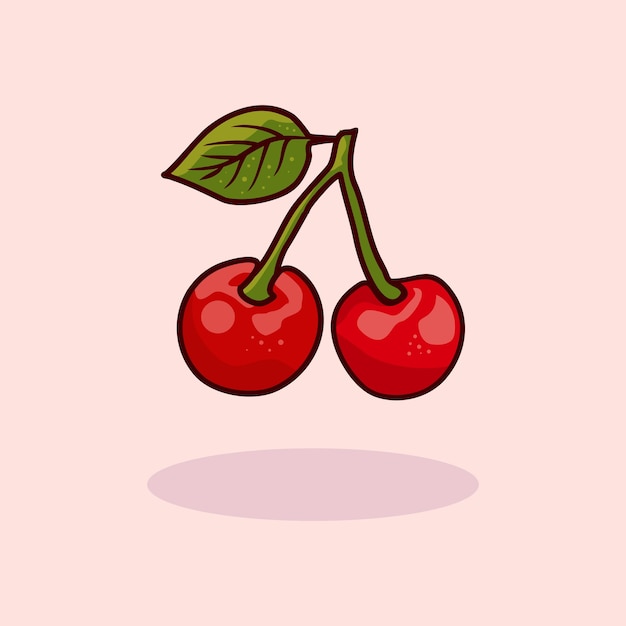 Vector fresh cherry fruit hand drawn cartoon illustration