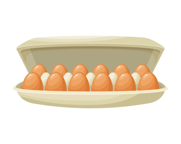 Fresh chicken eggs in a cardboard container eggs in a box Food illustration vector