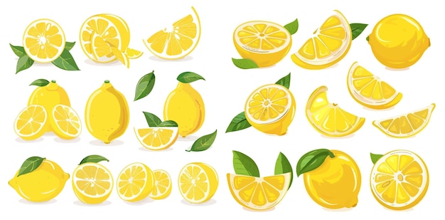 Vector fresh citrus half sliced lemons and chopped lemon