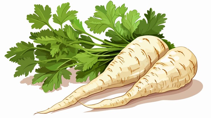 Vector fresh and clean parsley root peeled isolated on white background