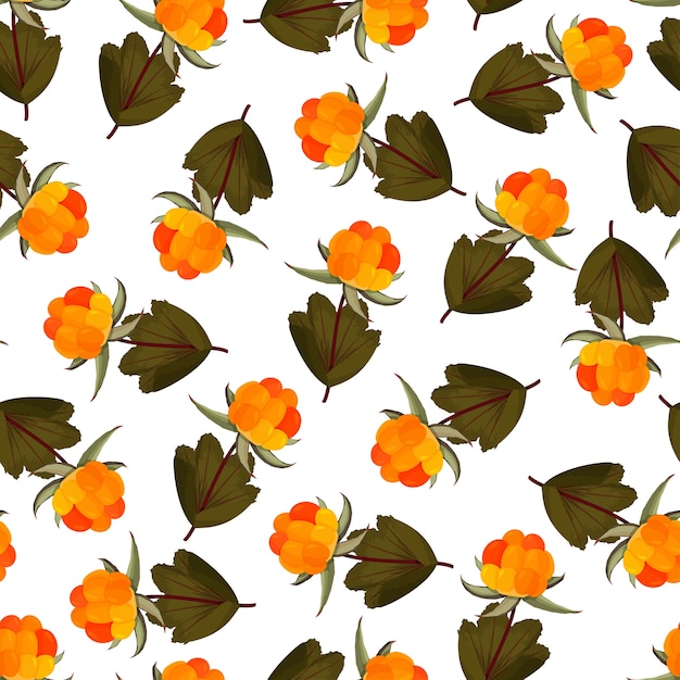 Vector fresh cloudberry seamless pattern.