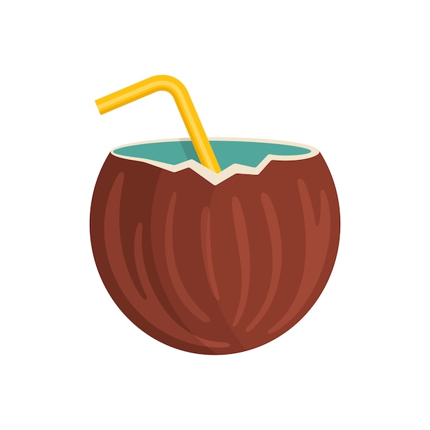 Fresh coconut drink Tropical flat style vector illustration