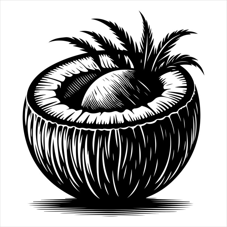 Vector fresh coconut ruit vector silhouette vector black color silhouette isolated white background