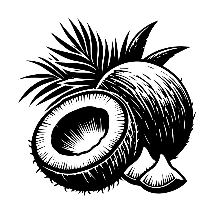 Vector fresh coconut ruit vector silhouette vector black color silhouette isolated white background
