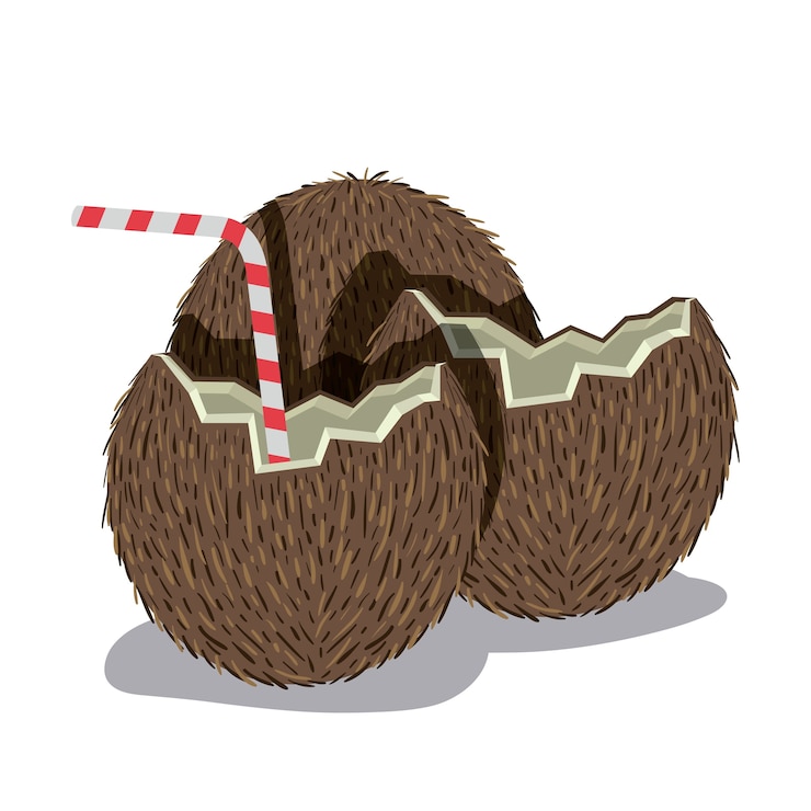 Vector fresh coconut with straw tropical fruit