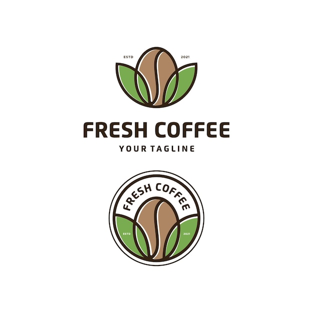 Fresh coffee cafe with leaf emblem badge logo design