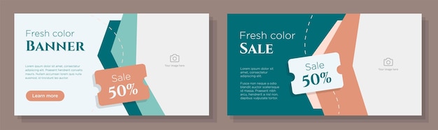 Set di modelli di banner a colori freschi, segno pubblicitario dell'offerta del negozio aziendale, annuncio orizzontale del coupon di vendita