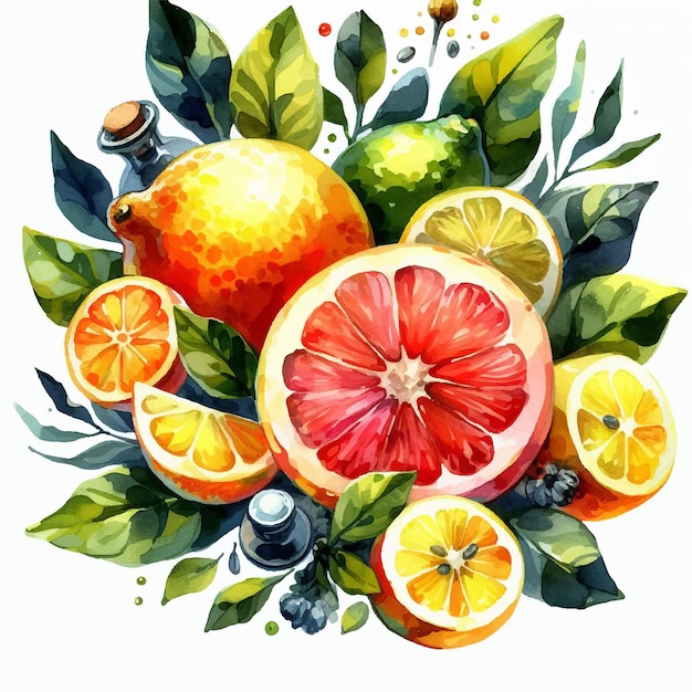 Vettore fresco colorato mix di agrumi con limoni pompelmi lime come una natura morta