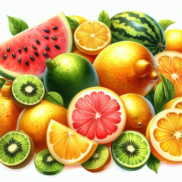 Vector fresh colorful mix of citrus fruits with lemons grapefruits limes as a still life