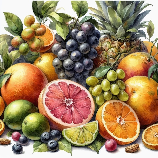 Vector fresh colorful mix of citrus fruits with lemons grapefruits limes as a still life