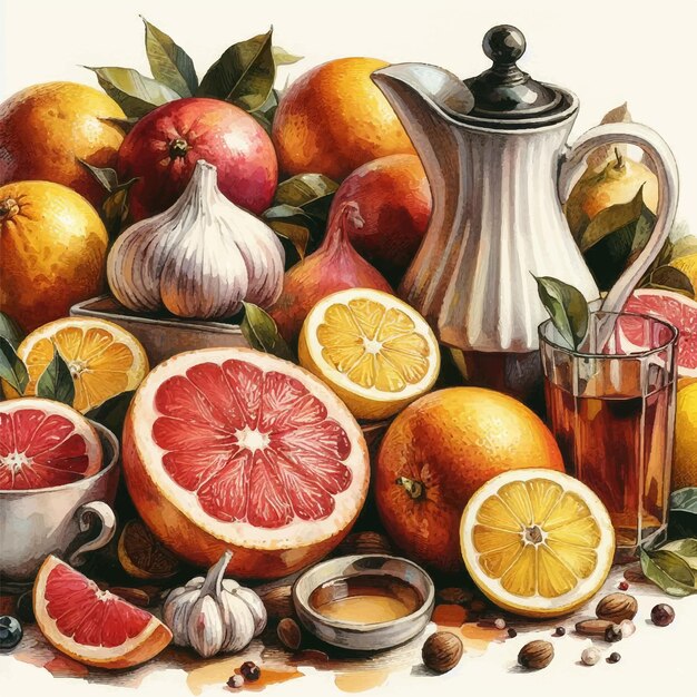 Vector fresh colorful mix of citrus fruits with lemons grapefruits limes as a still life