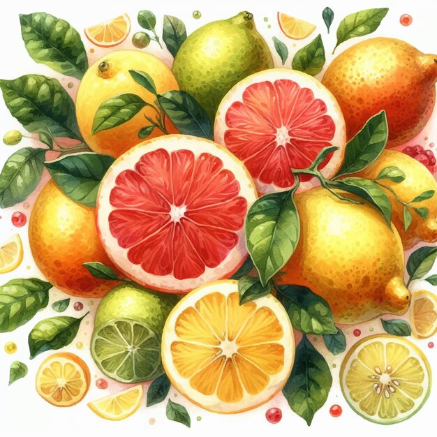 ベクトル レモンとグレープフルーツの鮮やかなカラフルな混合物 静物としてライム