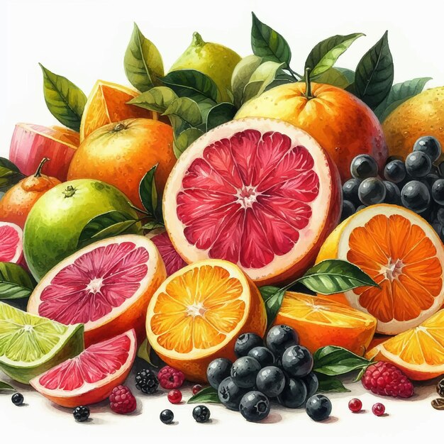 Vector fresh colorful mix of citrus fruits with lemons grapefruits limes as a still life