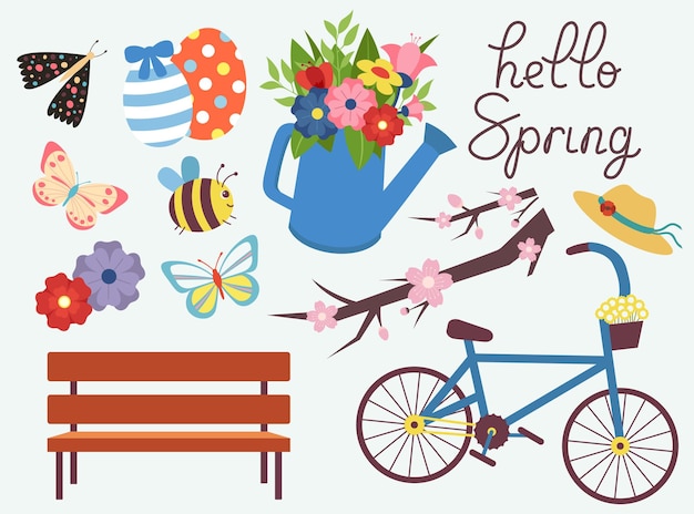 Fresh Colorful Spring Pattern With Bees And Flowers Vector Illustration In Flat Style