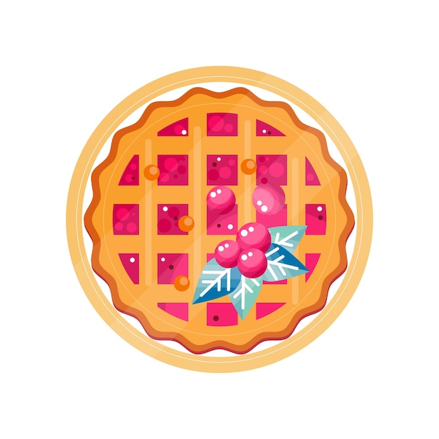 Fresh cranberry pie on a plate vector illustration on a white background