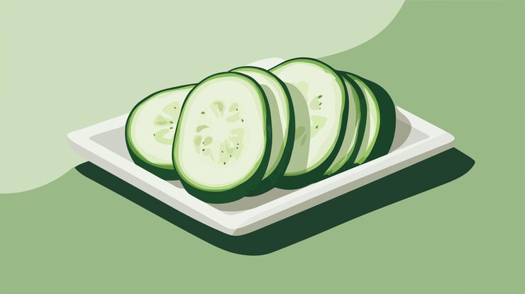 Vector fresh cucumber slices on plate vector illustration for culinary use
