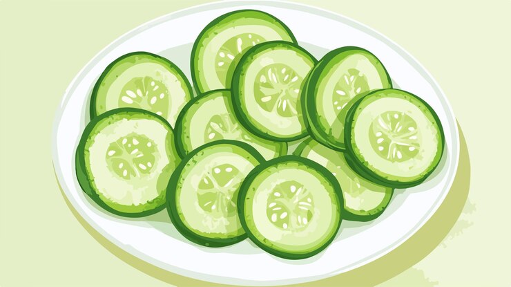 Vector fresh cucumber slices on plate vector illustration for culinary use