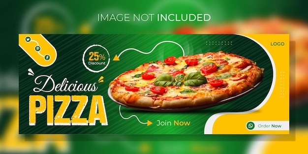 Vettore deliziosa pizza fresca menu design copertina facebook o modello banner promozionale ristorante