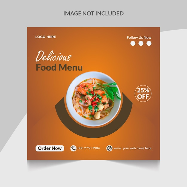 Fresh delicious restaurant food menu Instagram banner post or square social media post design