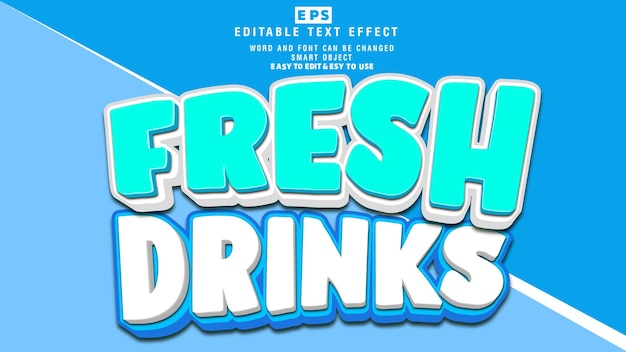 Vector fresh drinks 3d editable text effect vector with background