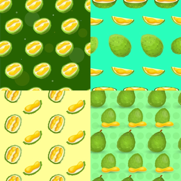 Fresh durian seamless pattern set, cartoon style