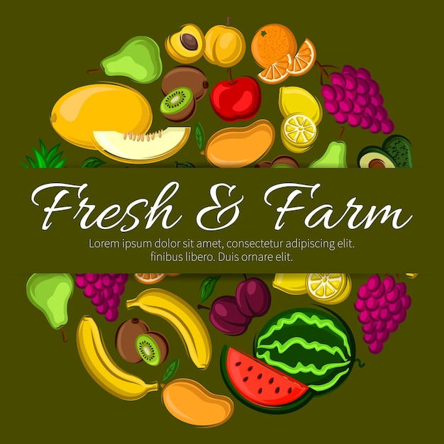 Vector fresh and farm fruits vector banner