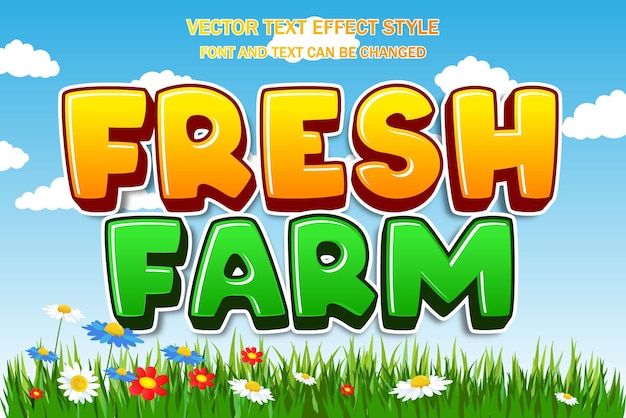 Fresh farm market typography 3d editable text effect font style template cute background design