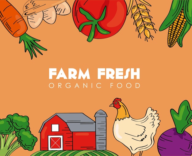 Fresh farm product poster with icons frame