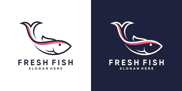 独創的なアイデアを持つ新鮮な魚のロゴ デザイン テンプレート