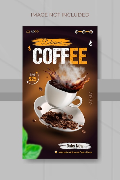 Fresh flat coffee shop drink menu instagram and facebook stories restaurant promotional template