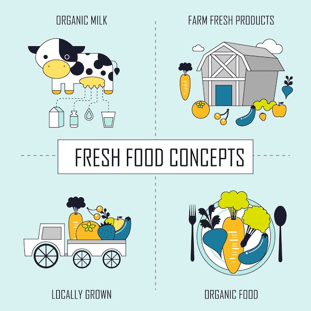 신선한 식품 개념: 유기농 우유 농장 신선한 제품-현지에서 재배한 유기농 식품