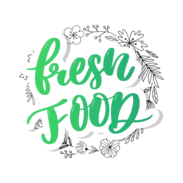 Fresh food lettering calligraphy Rubber Stamp green