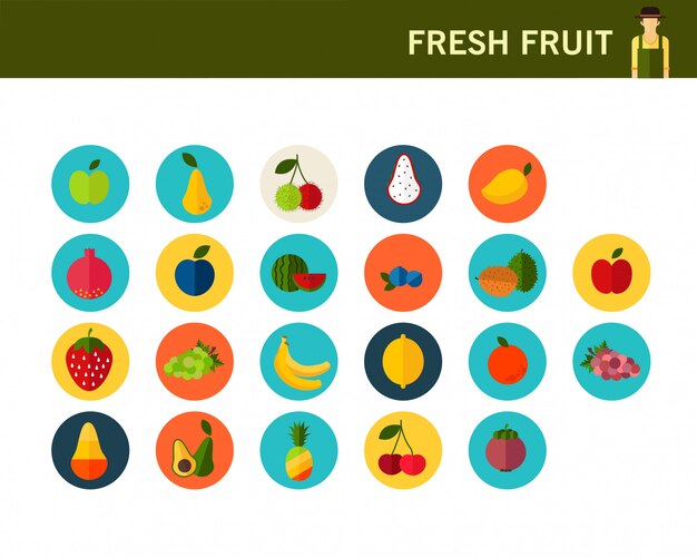 Fresh fruit consept flat icons.