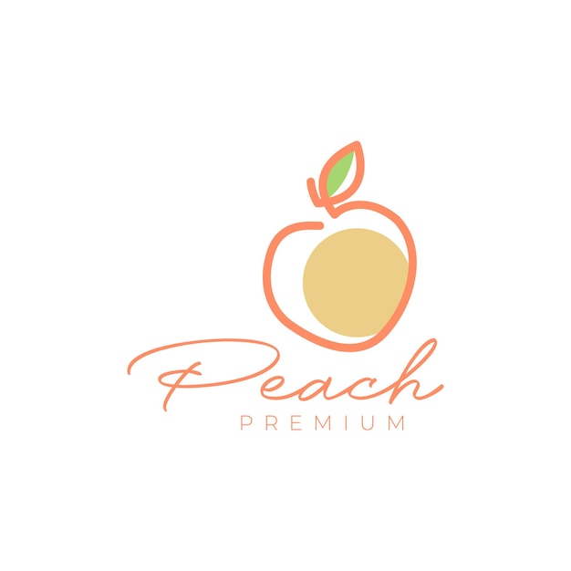 Fresh fruit peach feminine line style simple modern logo design vector icon illustration