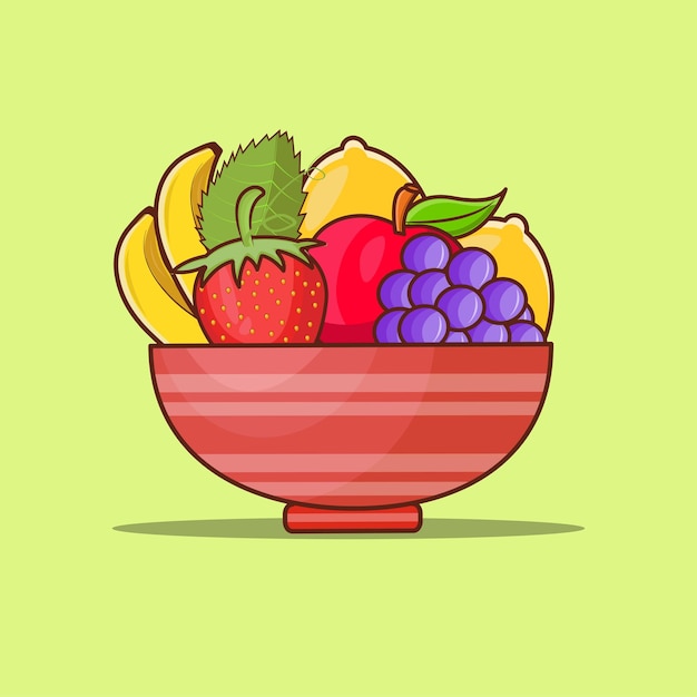 Vector fresh fruit in a red bowl illustration