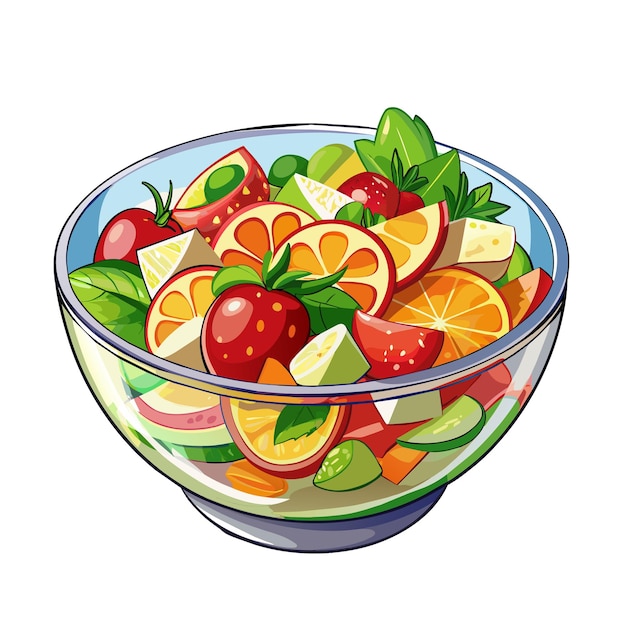 Fresh fruit salad in transparent bowl isolated on white Healthy eating concept