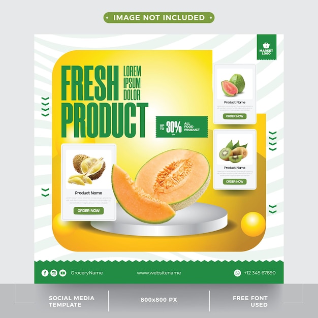 Fresh fruit shop promotion social media poster template