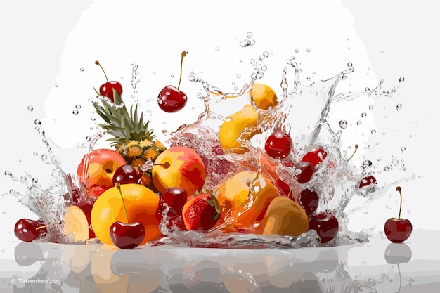 Fresh fruit water splash vector art illustration on white background