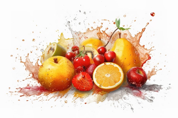 Fresh fruit water splash vector art illustration on white background