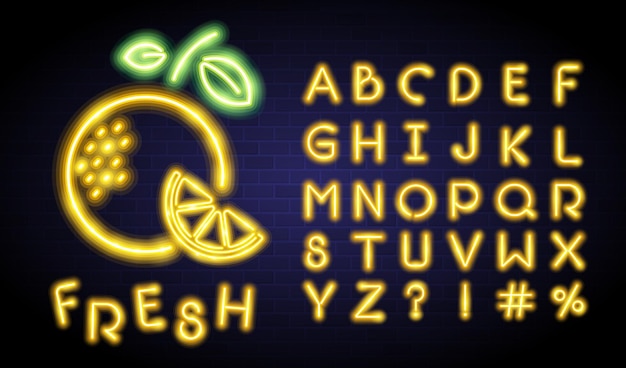 Fresh fruit with neon light glowing element