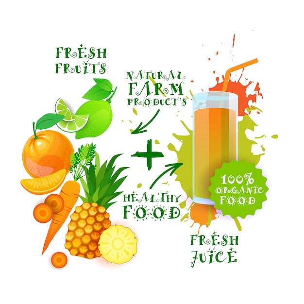 Vector fresh fruits healthy juice cocktail logo natural food farm products concept