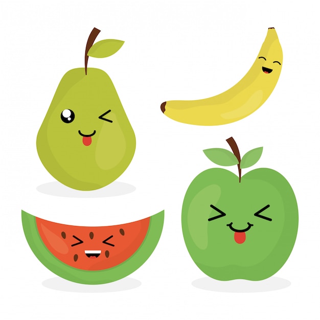 Fresh fruits kawaii characters