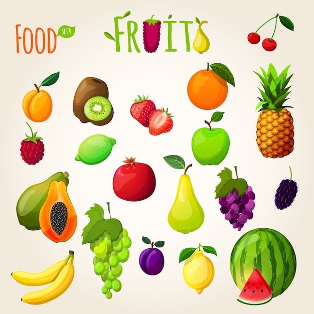 Vector fresh fruits set