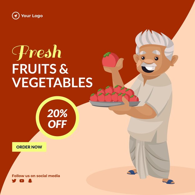 Fresh fruits and vegetables banner design template