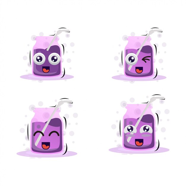 Fresh grape juice mascot with expressions