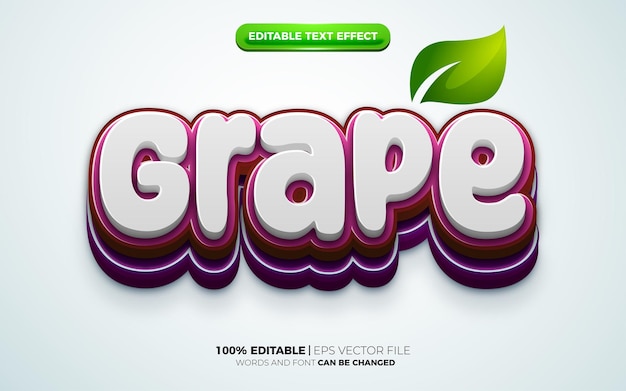 Vettore stile di effetto testo modificabile del modello di logo 3d della natura dell'uva fresca
